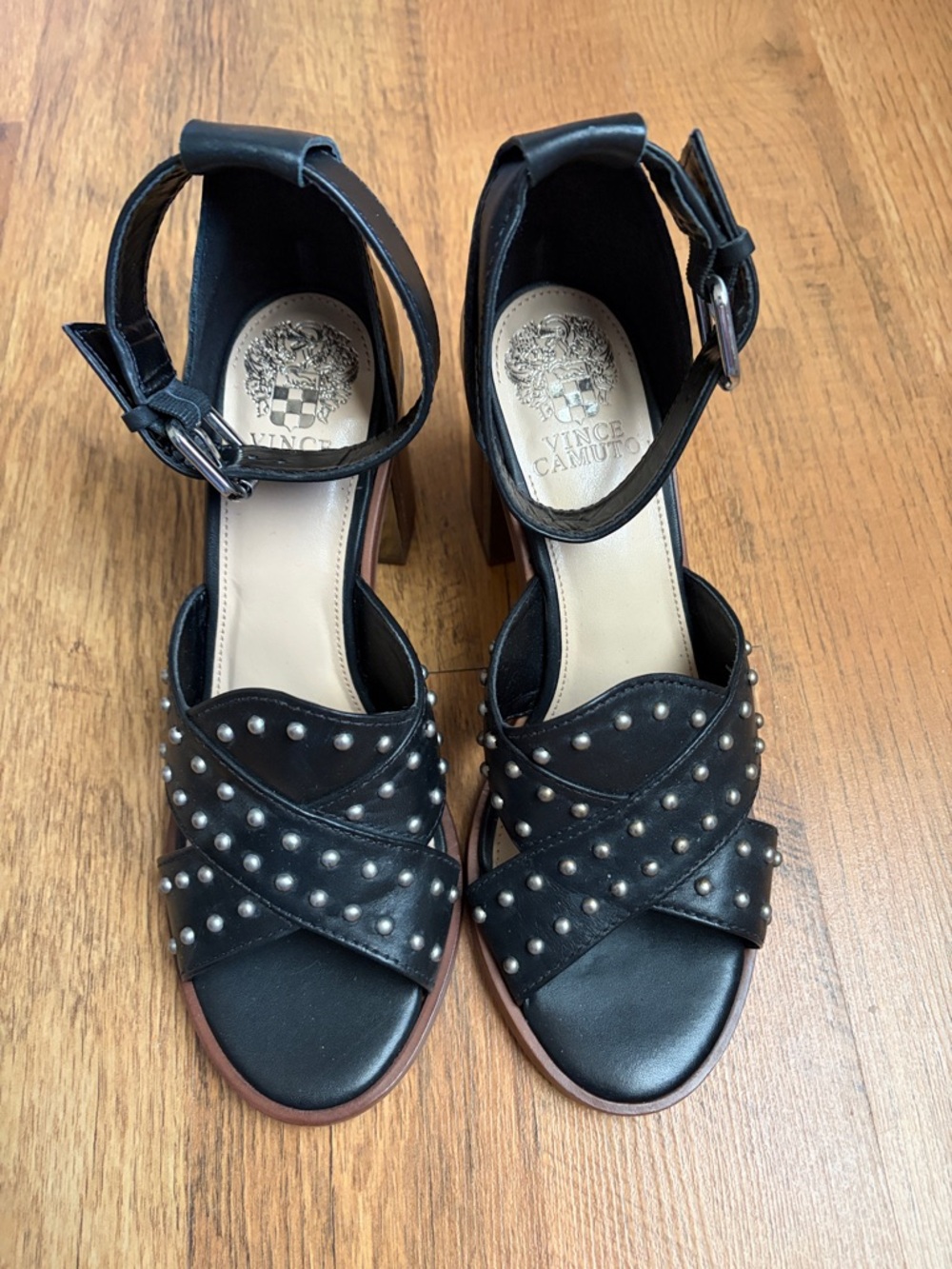 Vince Camuto Keresha Studded Open Toe Ankle Strap Leather Sandals - Picture 2 of 11